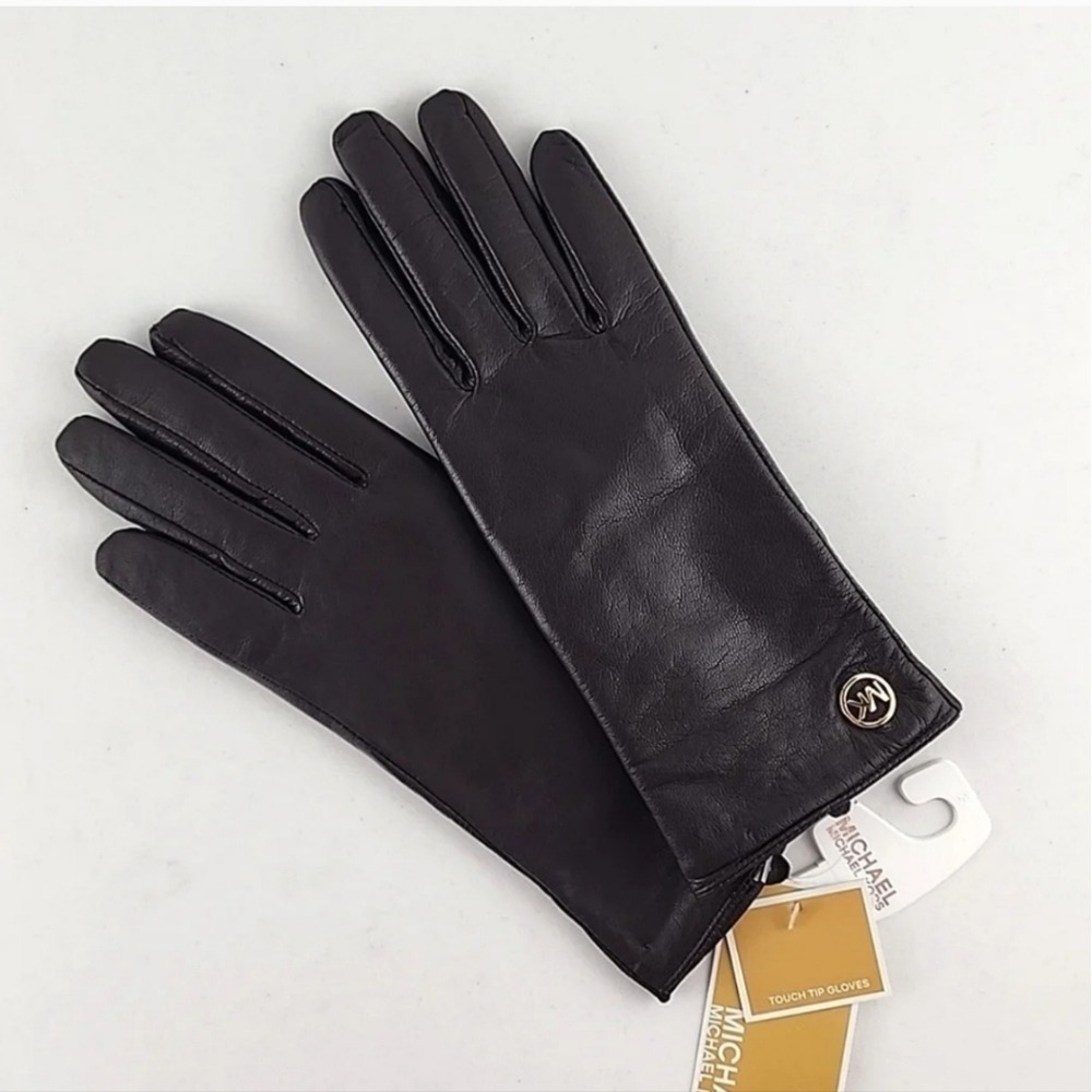 NWT Michael Kors Women's Espresso Brown Leather Touch Tip Gloves S